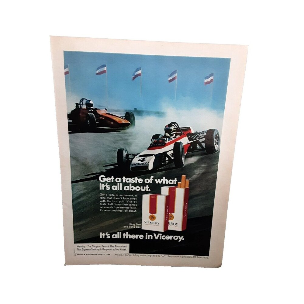 1973 Viceroy Cigarettes Racing and Winnebago Style Original Print Ad 70s